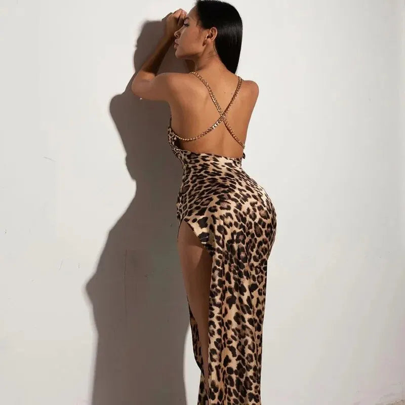 Side Slit Bodycon Leopard print Long Dress